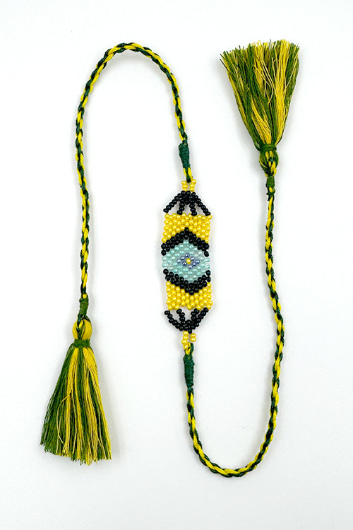 Antarang (Set Of 2) Saurastra Beadwork Rakhi, 100% Cotton, Bhai Rakhi.  Green -Yelllow. Made By Divyang Rural Women