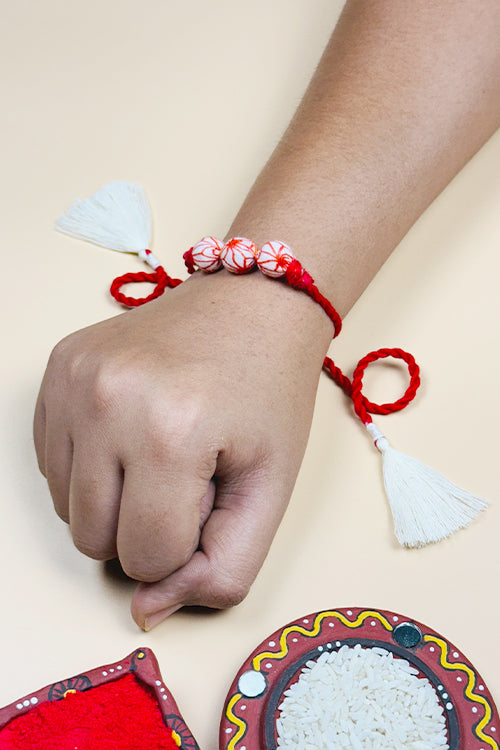 Antarang  (Set Of 2) Upcycle Rakhi 100% Cotton, Bhai Rakhi. Red, Made By Divyang Rural Women