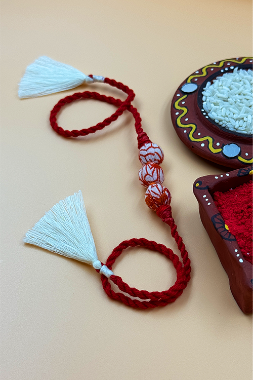 Antarang  (Set Of 2) Upcycle Rakhi 100% Cotton, Bhai Rakhi. Red, Made By Divyang Rural Women