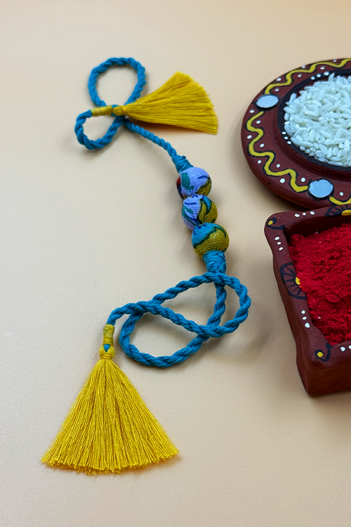 Antarang  (Set Of 2)  Upcycle Rakhi 100% Cotton, Bhai Rakhi. Turkoish Blue, Made By Divyang Rural Women