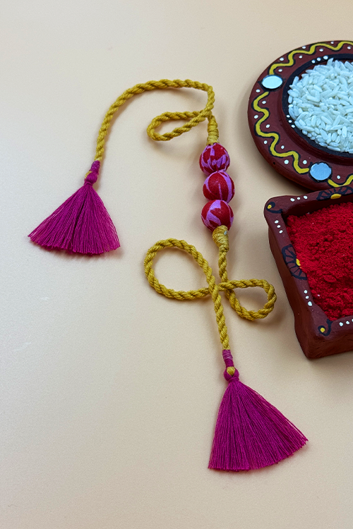 Antarang  (Set Of 2)  Upcycle Rakhi 100% Cotton, Bhai Rakhi. Ocher Yellow, Made By Divyang Rural Women