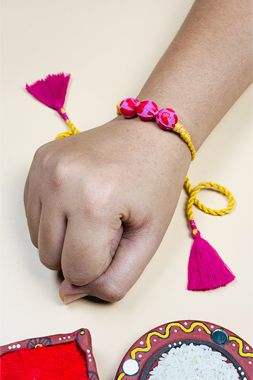 Antarang  (Set Of 2)  Upcycle Rakhi 100% Cotton, Bhai Rakhi. Ocher Yellow, Made By Divyang Rural Women