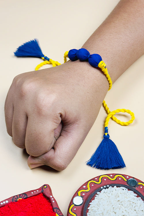 Antarang  (Set Of 2) Upcycle Rakhi 100% Cotton, Bhai Rakhi. Bright Yellow, Made By Divyang Rural Women.