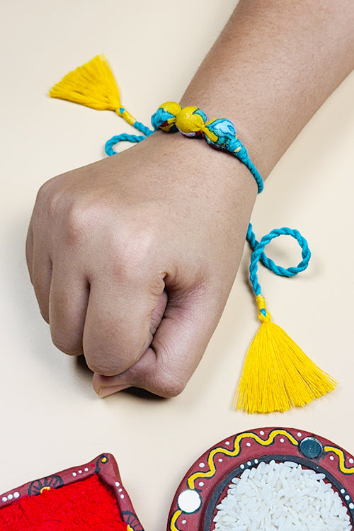 Antarang  (Set Of 2)  Upcycle Rakhi 100% Cotton, Bhai Rakhi. Turkoish Blue, Made By Divyang Rural Women