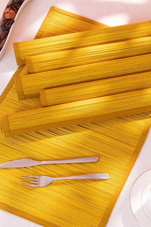 Dharini Bamboo Plain Placemats (Set Of 6) - Mustard