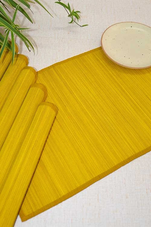 Dharini Bamboo Plain Placemats  (Set Of 6) - Mustard