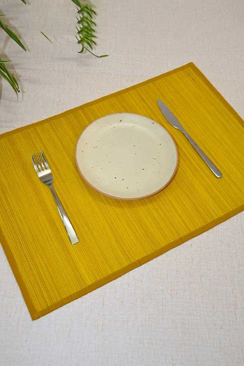 Dharini Bamboo Plain Placemats  (Set Of 6) - Mustard