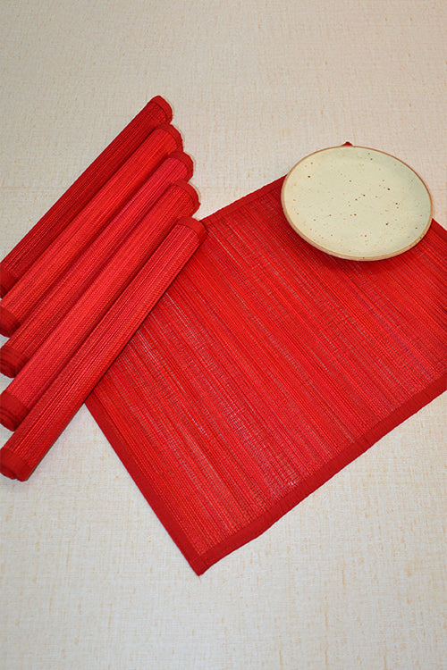 Dharini Bamboo Plain Placemats Red (Set Of 6)