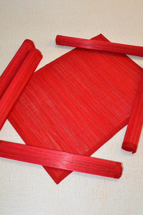 Dharini Bamboo Plain Placemats Red (Set Of 6)