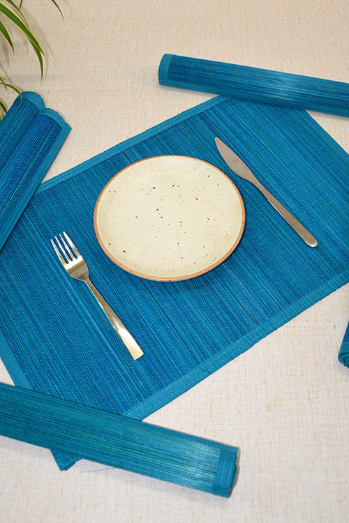 Dharini Bamboo Plain Placemats Blue (Set Of 6)
