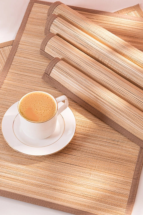 Dharini Bamboo Plain Placemats (Set Of 6) - Natural - Brown/ Natural/ Mustard