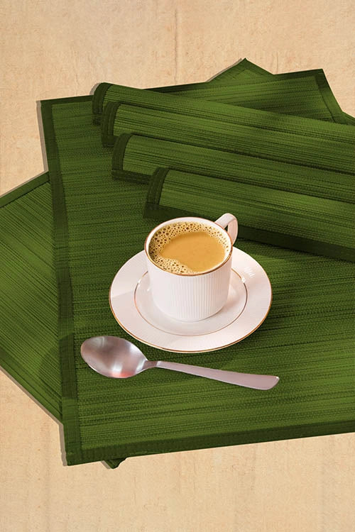 Dharini Bamboo Placemats Plain Seaweed (Set Of 6)