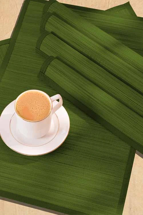 Dharini Bamboo Placemats Plain Seaweed (Set Of 6)
