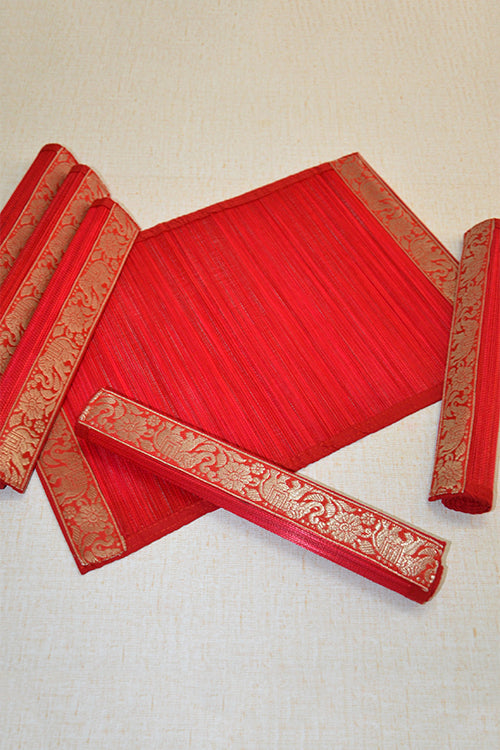 Dharini Bamboo Brocade Placemats Red (Set Of 6)
