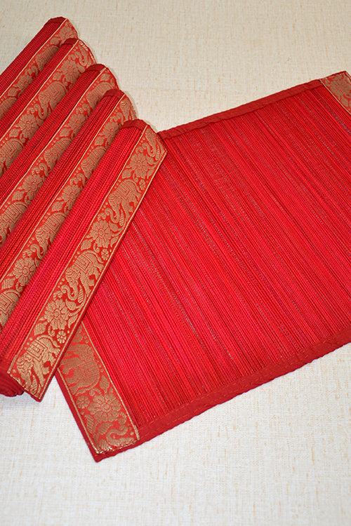 Dharini Bamboo Brocade Placemats Red (Set Of 6)
