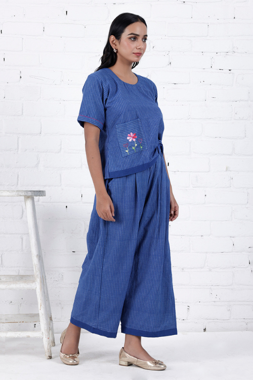 Bebaak Neera Blue Hand Embroidered & Handwoven Co-Ord