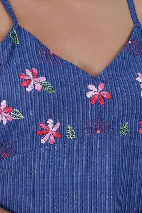 Bebaak Neera Blue Hand-Embroidered & Handwoven A Line Dress