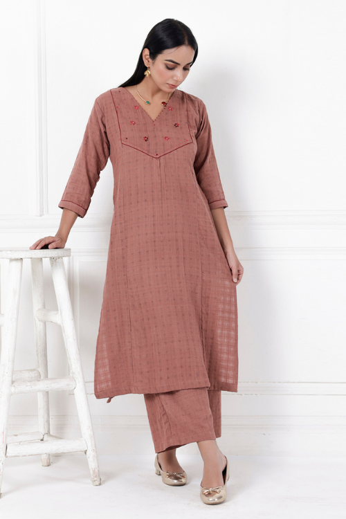 Bebaak Coco Lily Hand-Embroidered & Handwoven Kurta Set