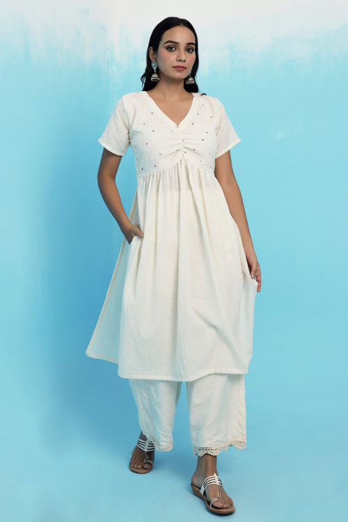 Bebaak Shiuli Handwoven Muslin Cotton Kurta Set