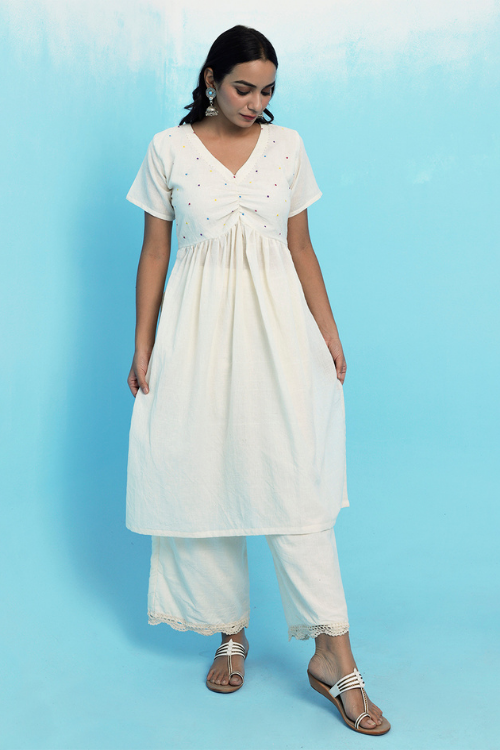 Bebaak Shiuli Handwoven Muslin Cotton Kurta Set