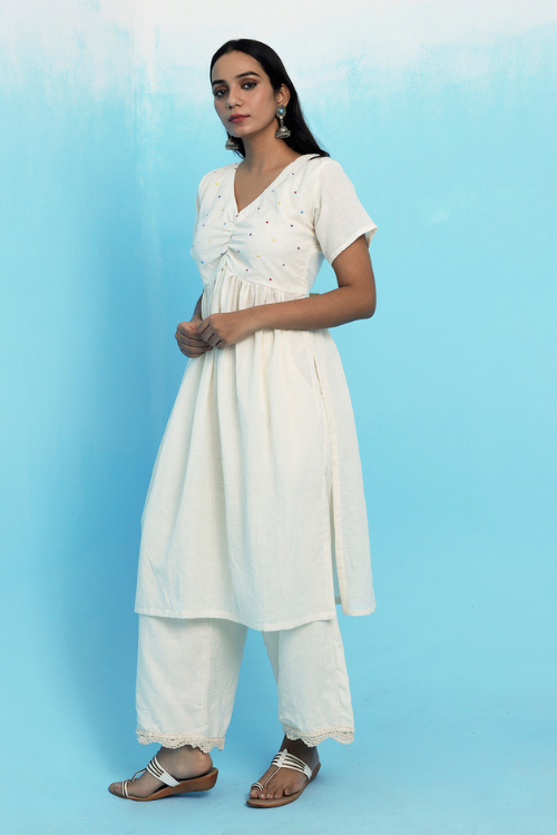 Bebaak Shiuli Handwoven Muslin Cotton Kurta Set