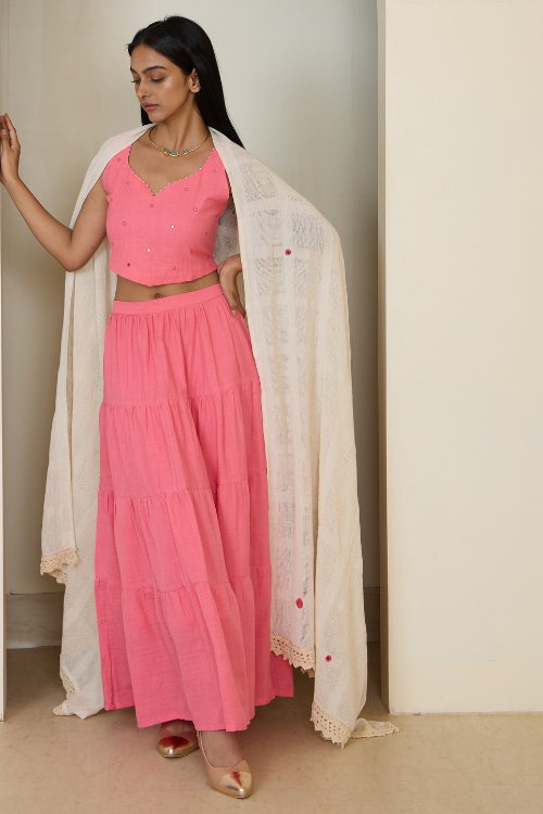 Bebaak Dia Hand Embroidered & Handwoven Skirt Set