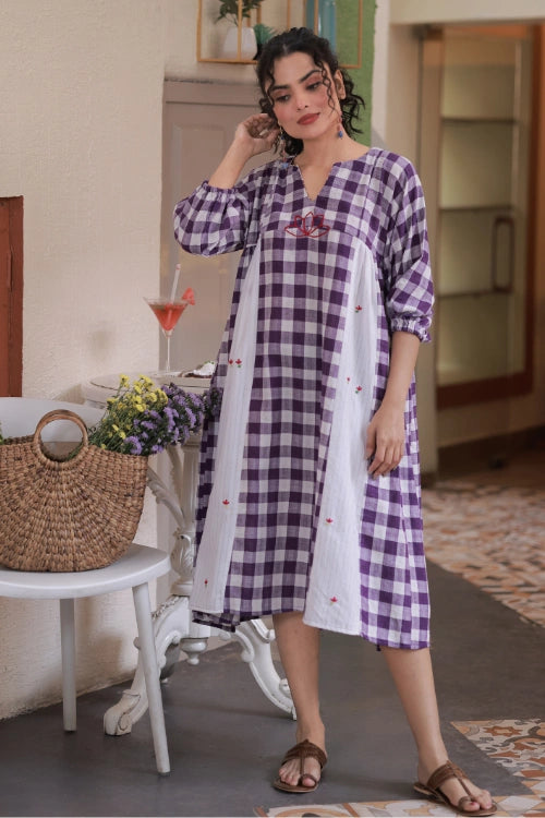 Bebaak Violet Lotus Embroidered Handwoven Dress