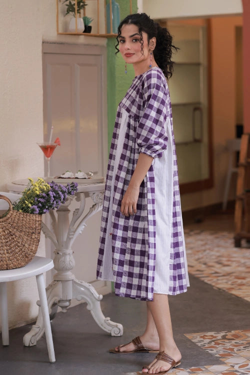Bebaak Violet Lotus Embroidered Handwoven Dress