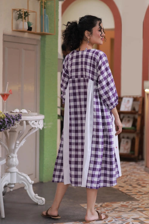 Bebaak Violet Lotus Embroidered Handwoven Dress