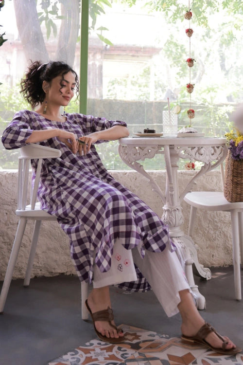 Bebaak Violet Scallop-Edged Cotton Tunic Set