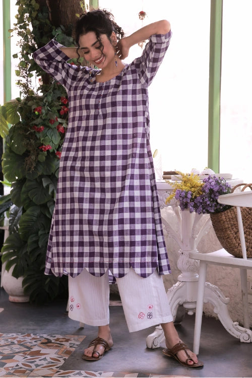 Bebaak Violet Scallop-Edged Cotton Tunic Set
