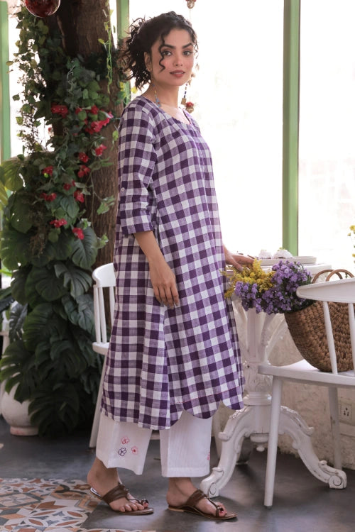 Bebaak Violet Scallop-Edged Cotton Tunic Set