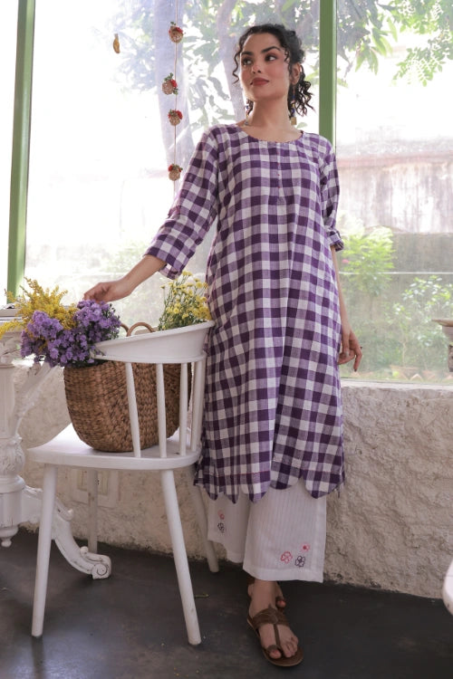 Bebaak Violet Scallop-Edged Cotton Tunic Set