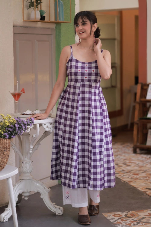 Bebaak Violet Heart Embroidered Handwoven Tunic Set