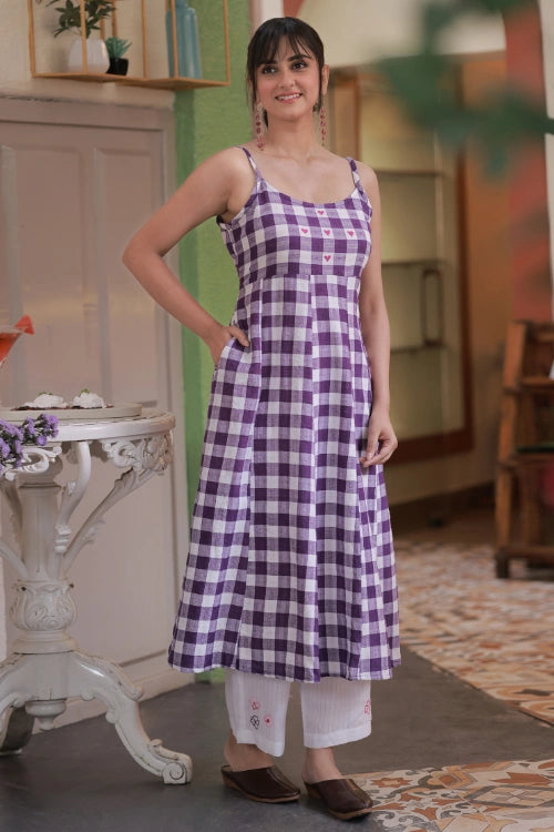 Bebaak Violet Heart Embroidered Handwoven Tunic Set