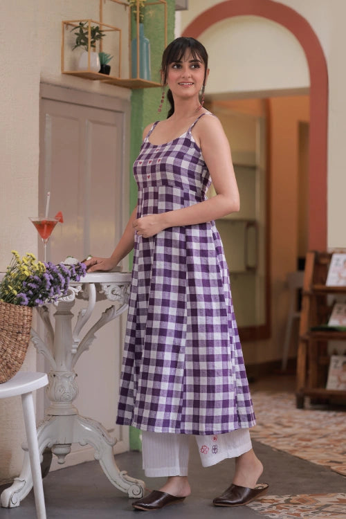 Bebaak Violet Heart Embroidered Handwoven Tunic Set