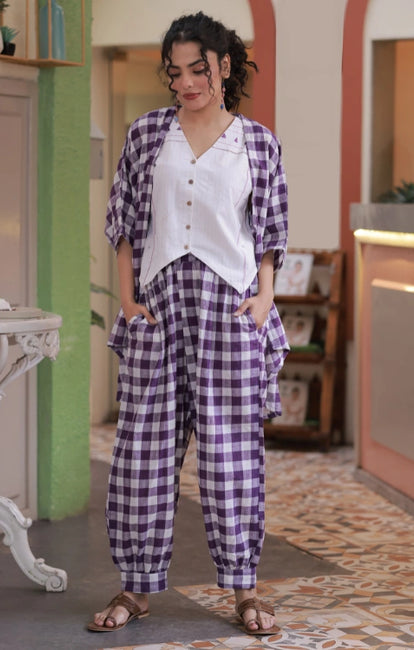Bebaak Violet Handwoven Shrug Co-ord: 3pc Set