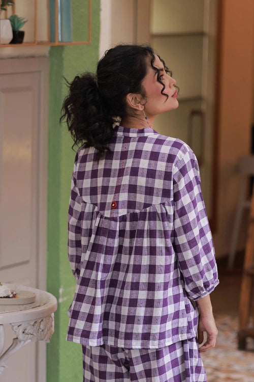 Bebaak Violet Gingham Handwoven Shirt Co-ord