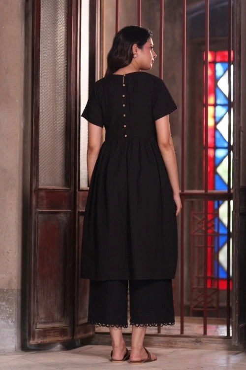 Bebaak Shiuli Black Handwoven Kurta Set