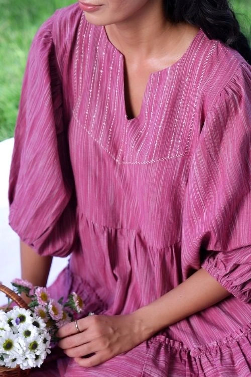 Bebaak Mauve Handwoven Cotton Flow Top