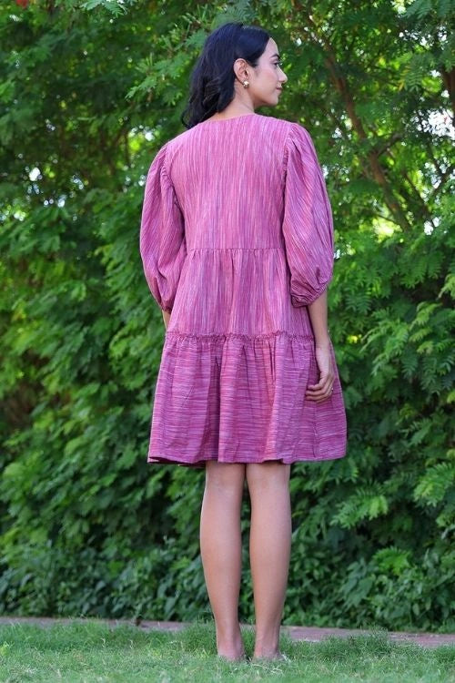 Bebaak Mauve Handwoven Cotton Flow Dress
