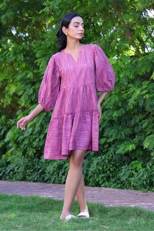 Bebaak Mauve Handwoven Cotton Flow Dress