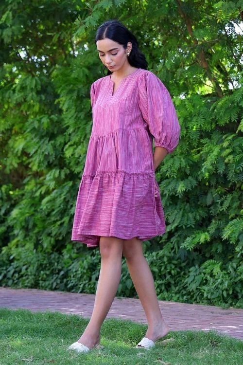 Bebaak Mauve Handwoven Cotton Flow Dress