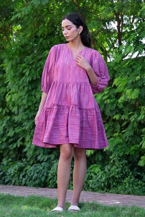 Bebaak Mauve Handwoven Cotton Flow Dress