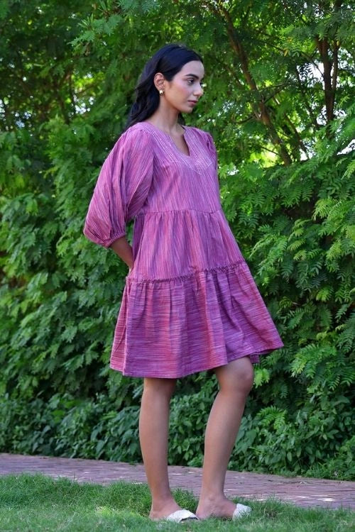 Bebaak Mauve Handwoven Cotton Flow Dress