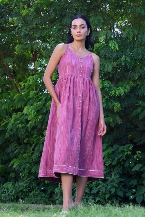Bebaakmauve Handwoven Cotton Strap Dress