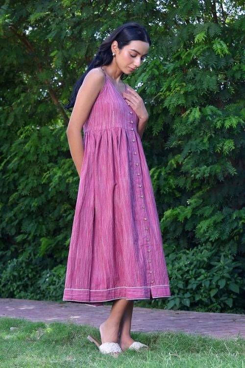 Bebaakmauve Handwoven Cotton Strap Dress