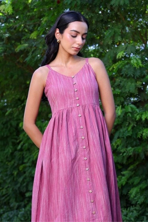 Bebaakmauve Handwoven Cotton Strap Dress