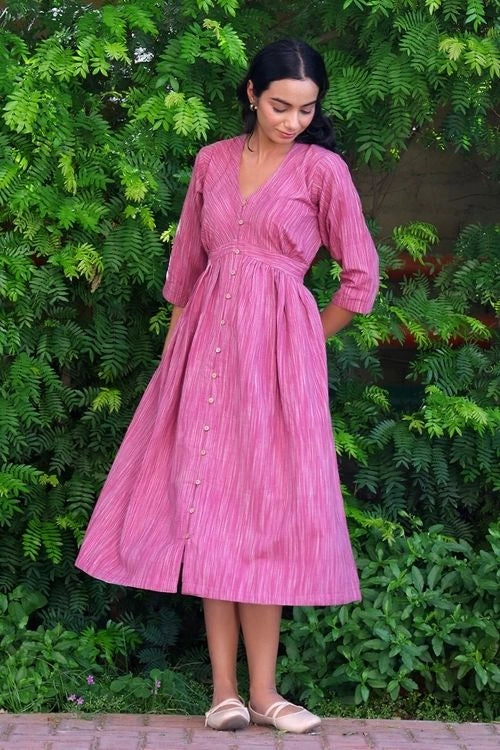 Bebaak Mauve Handwoven Cotton Midi Dress