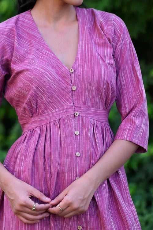 Bebaak Mauve Handwoven Cotton Midi Dress